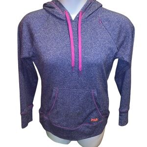 FILA Women’s Small Hoodie Purple Orange Trim Pullover Athletic Sweatshirt Flaw